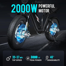 1000W/1200W/2000W Electric Bike,30/34/37Mph Electric Bike for Adults with 18Ah/36Ah Battery, 20 Inch Fat Tire Electric Dirt Bike with Full Suspension