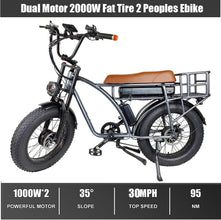 2000W Dual Motor Electric Bike for 2 Adults, 30 MPH Fat Tire AWD Ebike, 48V 18AH Mountain E Bikes, Two People E-Bike for Hunting, Adult Electric