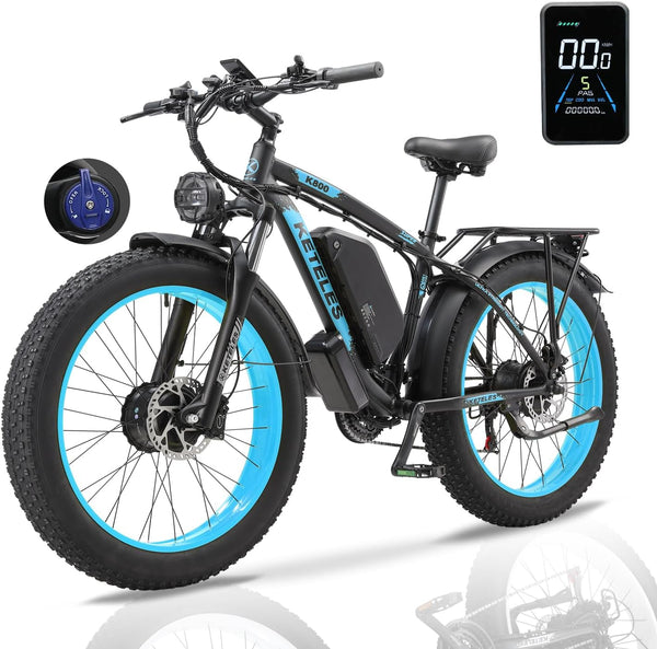 1000W/2000W Electric Bike for Adults Electric Bicycle Electric Mountain Bike with 48V 17.5AH/23AH Removable Battery 26" Fat Tire Ebike 21-Speed Gears
