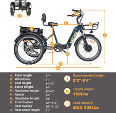 3 Wheel Electric Bicycle 750W Motor 48V 13AH Battery with Turn Signal Reserve Gear, Foldable 24