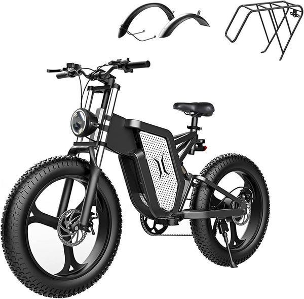 X20 Electric Bicycle for Adults, 20" X 4.0 One-Piece Fat Tire, 2000W Electric Bike, 48V 25/30AH Removable Battery, up to 30 MPH, Shimano 7-Speed, Dual
