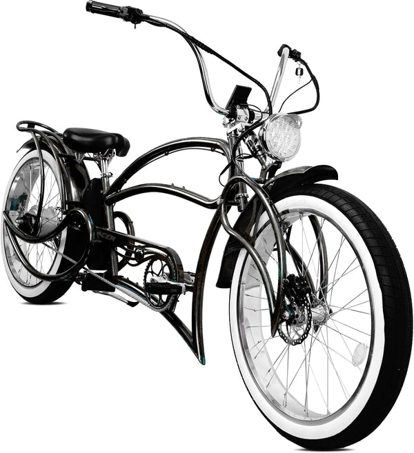 beyond Pro 26'' Classic Stretch Chopper Ebike with Spring Suspension Classical Fork, Disc Brake and Hi-Rise Steel Handlebar