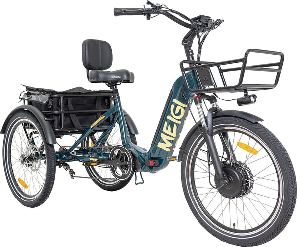 3 Wheel Electric Bicycle 750W Motor 48V 13AH Battery with Turn Signal Reserve Gear, Foldable 24" Tire Electric Cruiser Tricycle