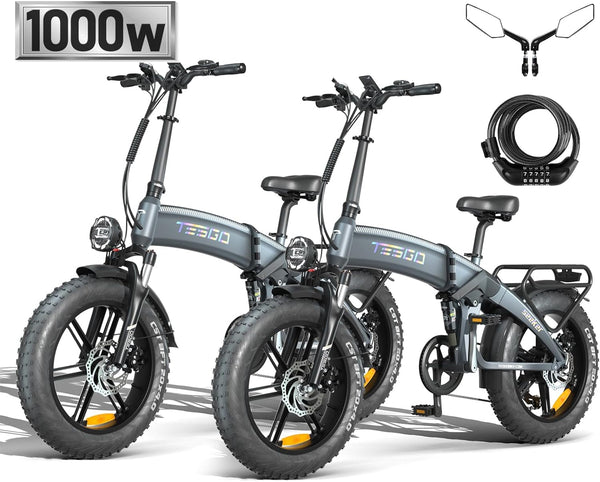 1000W Folding Electric Bicycle, 20 * 4.0" E-Bike Bicycle with 48V 17.4Ah/16.8Ah LG Battery, Unique Frame, All-Terrain Fat Tire Dual Suspension